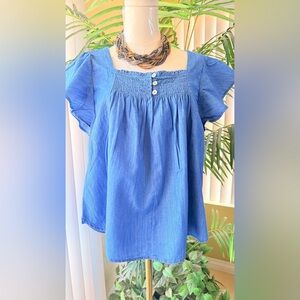 Draper James Indigo Smocked Top with Buttons